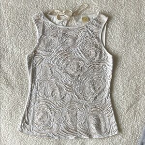 Anthropologie Women’s Cream Textured Rose Appliqué & Beaded Sleeveless Knit Top